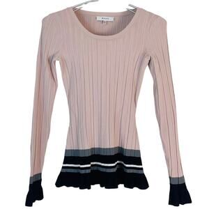 MILLY Women’s Long Sleeve Ribbed Sweater Shirt Pink Black Gray SIZE XS (p)/ 0-2